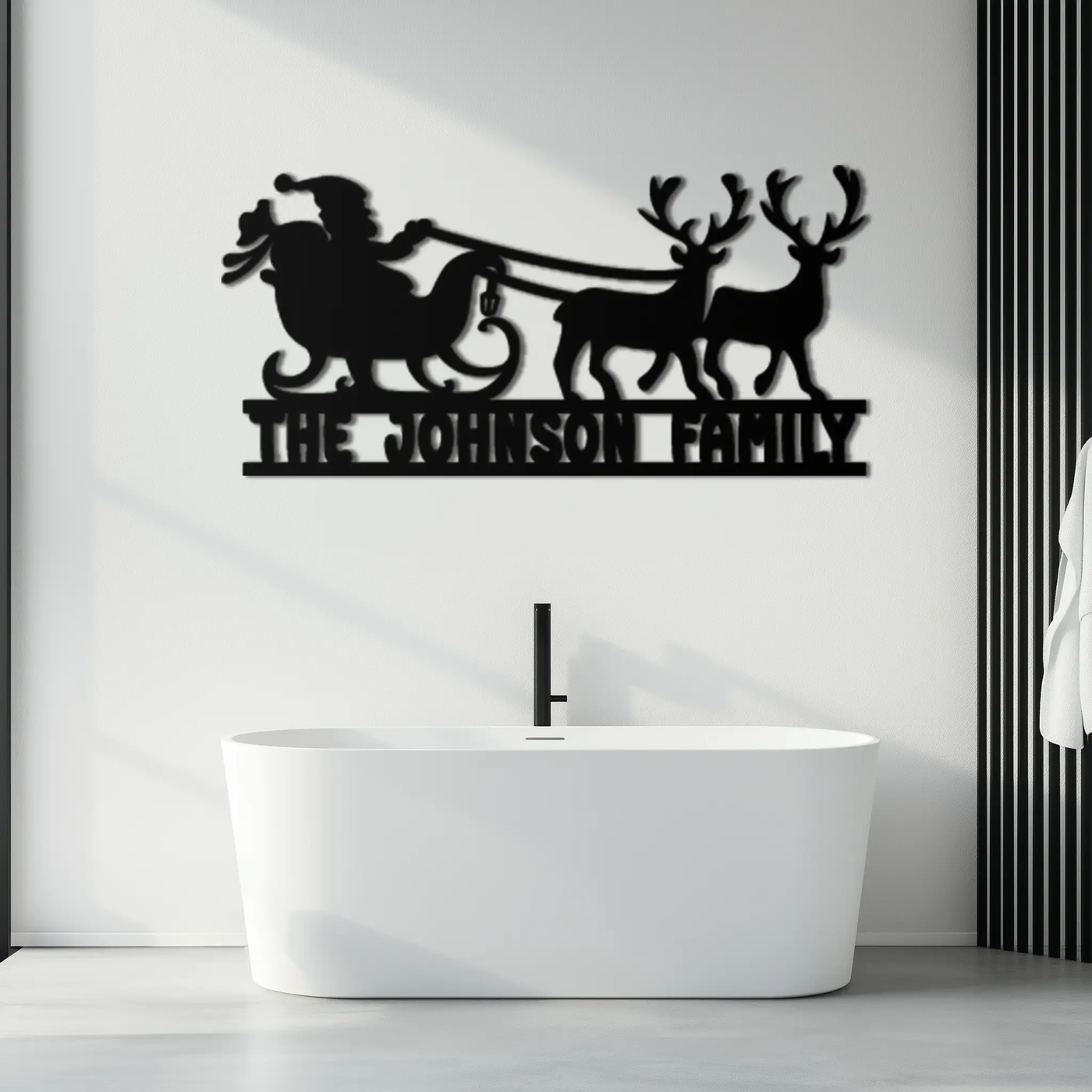 Santa Sleigh Personalized Metal Wall Art - Custom Family Christmas Decor- KAF293 by Enova Art