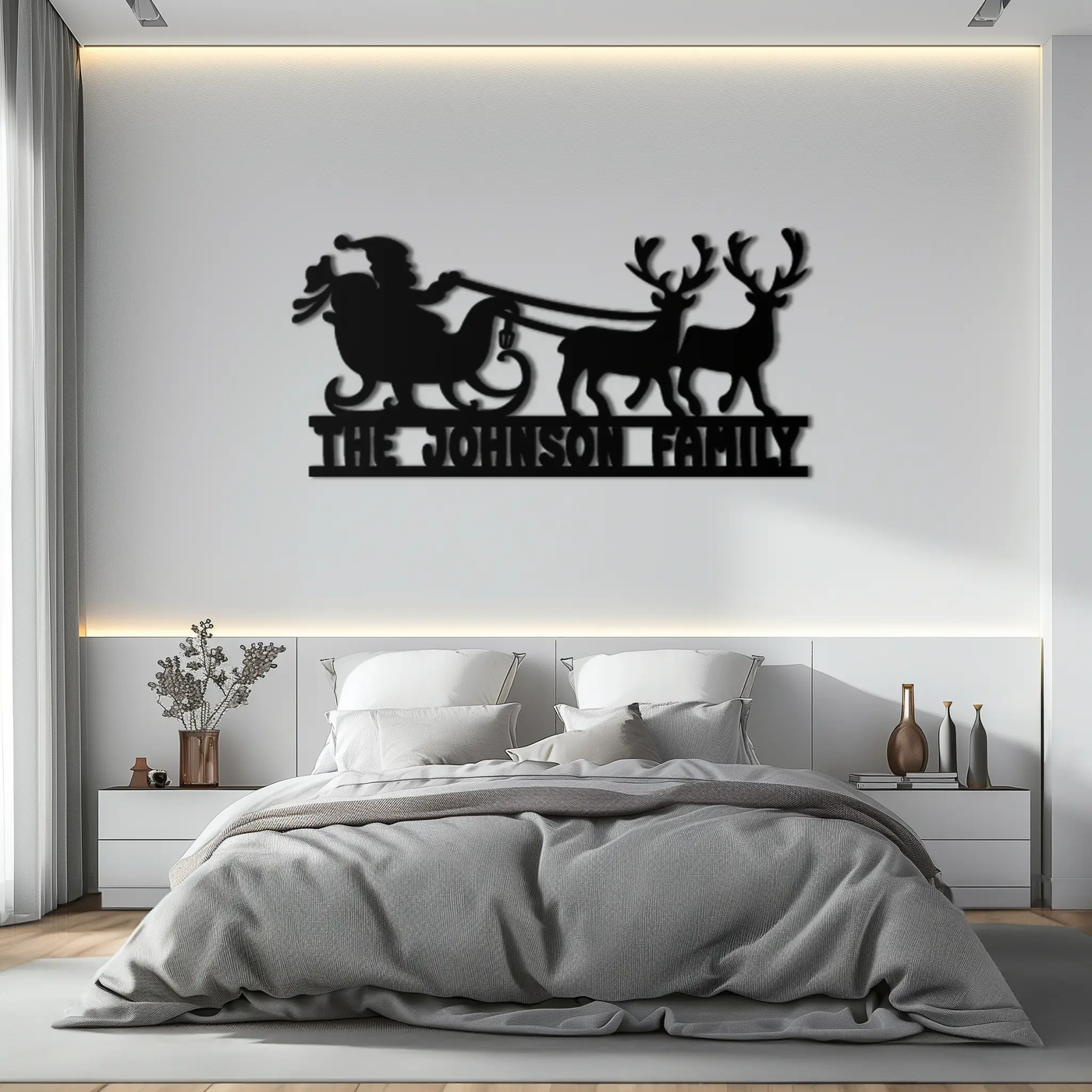 Santa Sleigh Personalized Metal Wall Art - Custom Family Christmas Decor- KAF293 by Enova Art