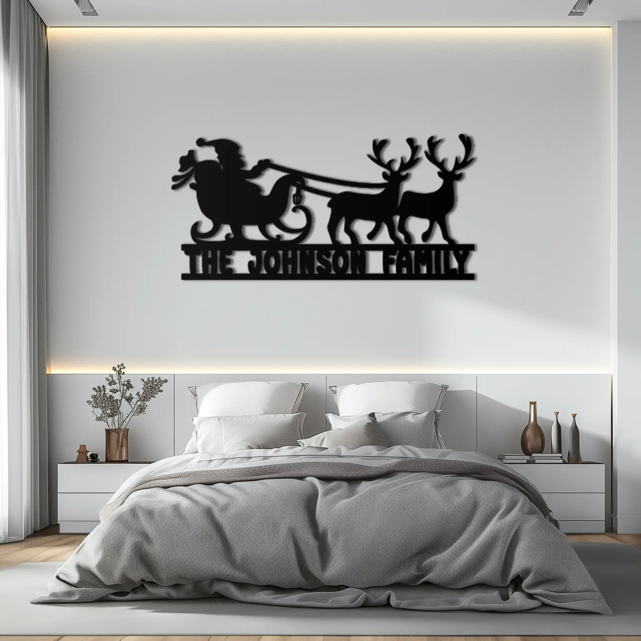 Santa Sleigh Personalized Metal Wall Art - Custom Family Christmas Decor- KAF293 by Enova Art