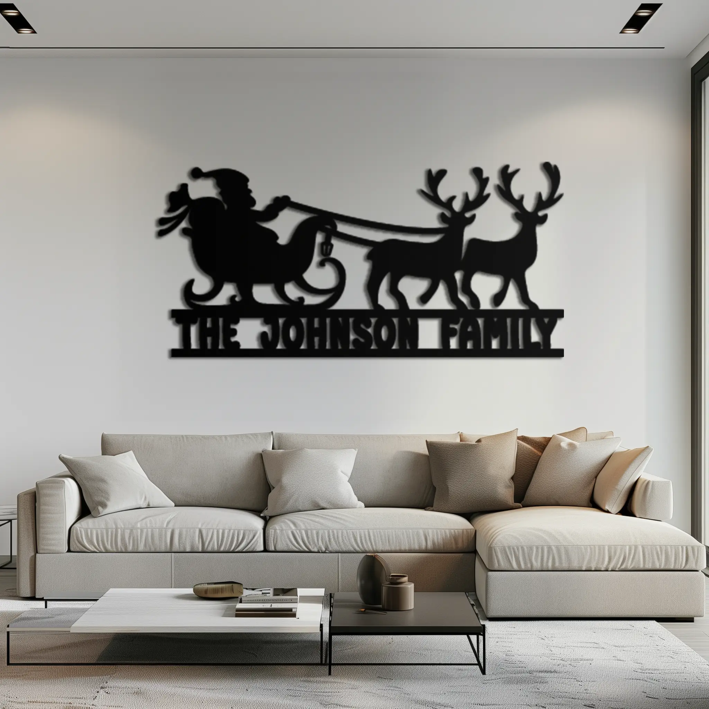 Santa Sleigh Personalized Metal Wall Art - Custom Family Christmas Decor- KAF293 by Enova Art