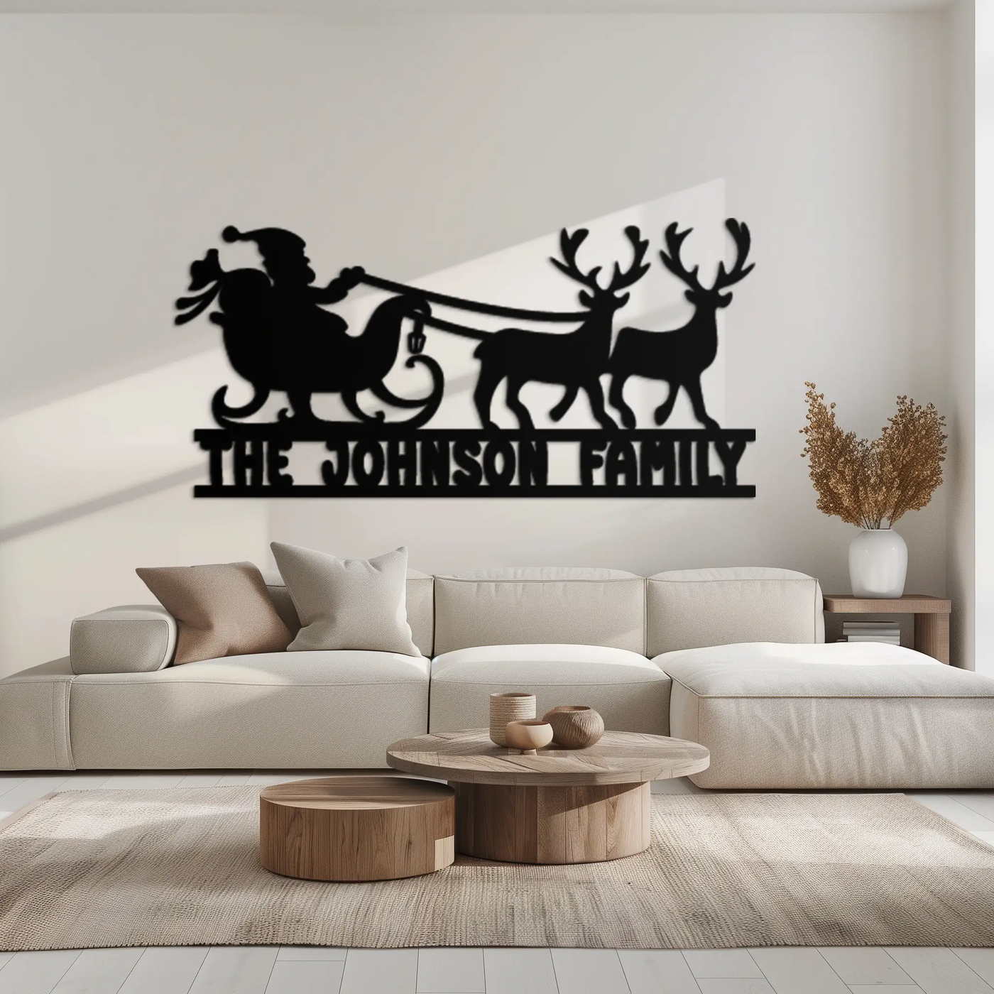 Santa Sleigh Personalized Metal Wall Art - Custom Family Christmas Decor- KAF293 by Enova Art