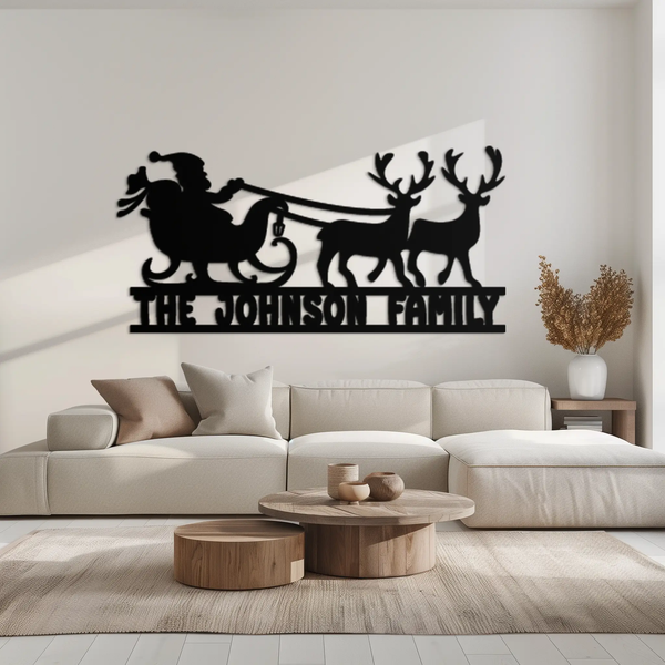Santa Sleigh Personalized Metal Wall Art - Custom Family Christmas Decor- KAF293