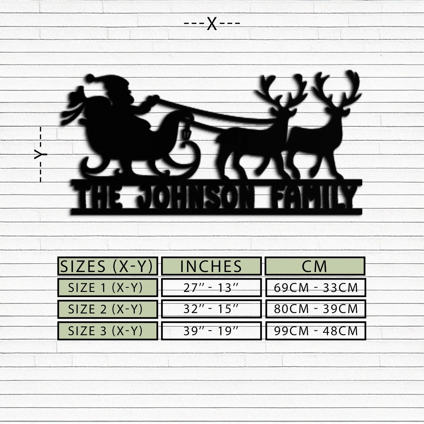 Santa Sleigh Personalized Metal Wall Art - Custom Family Christmas Decor- KAF293 by Enova Art