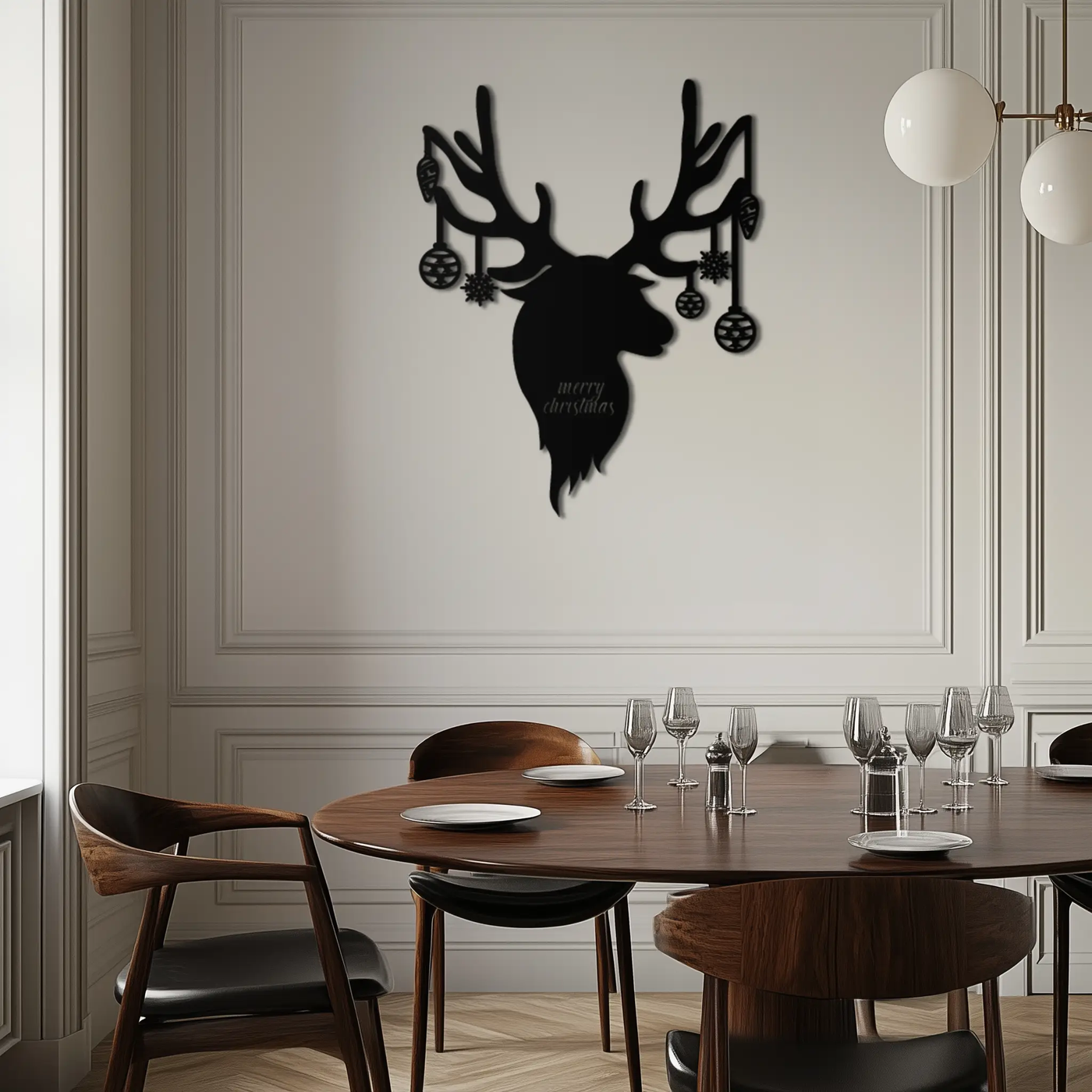 Reindeer Christmas Metal Wall Art - Festive Deer Decor with Ornaments- KAF295 by Enova Art