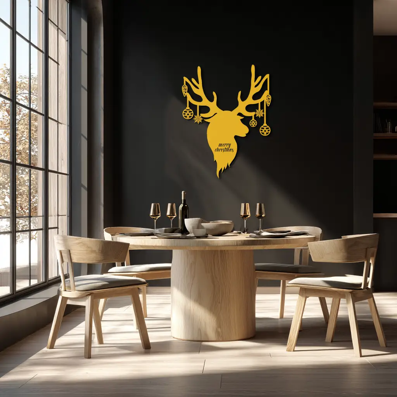 Reindeer Christmas Metal Wall Art - Festive Deer Decor with Ornaments- KAF295 by Enova Art