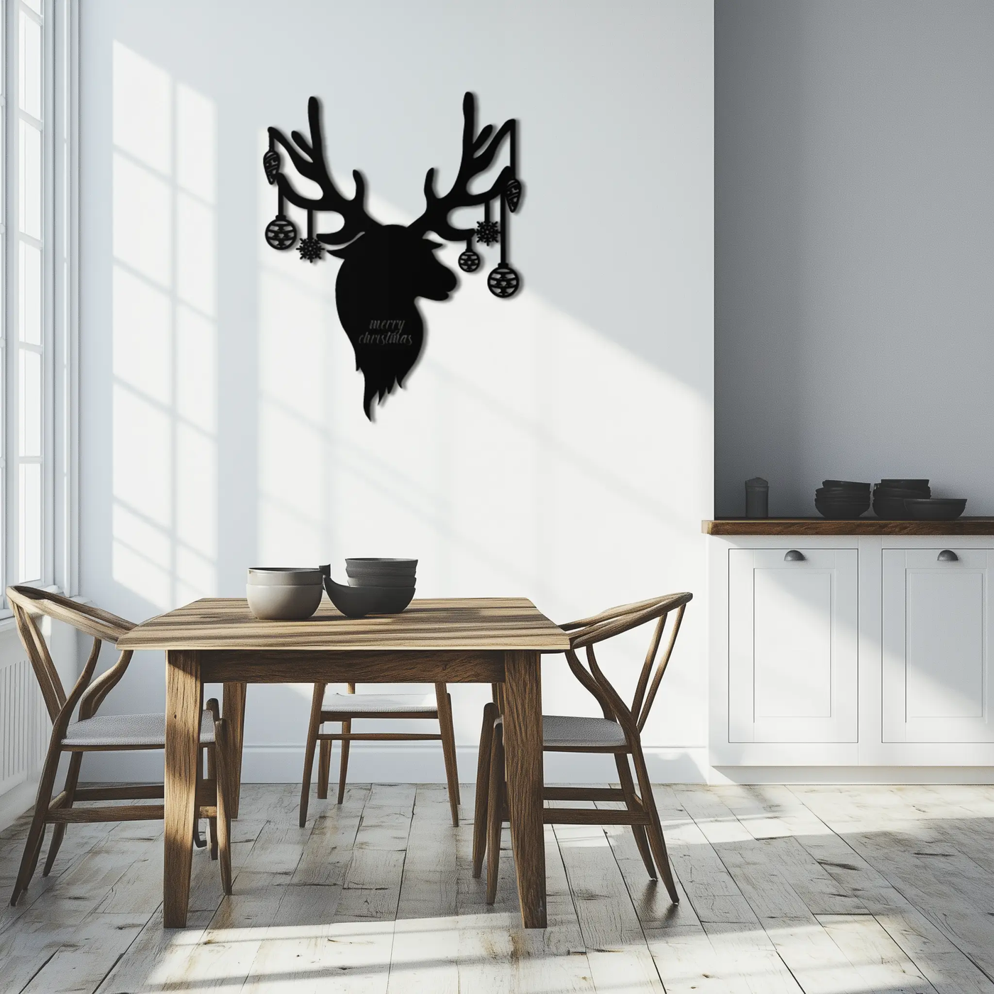 Reindeer Christmas Metal Wall Art - Festive Deer Decor with Ornaments- KAF295 by Enova Art