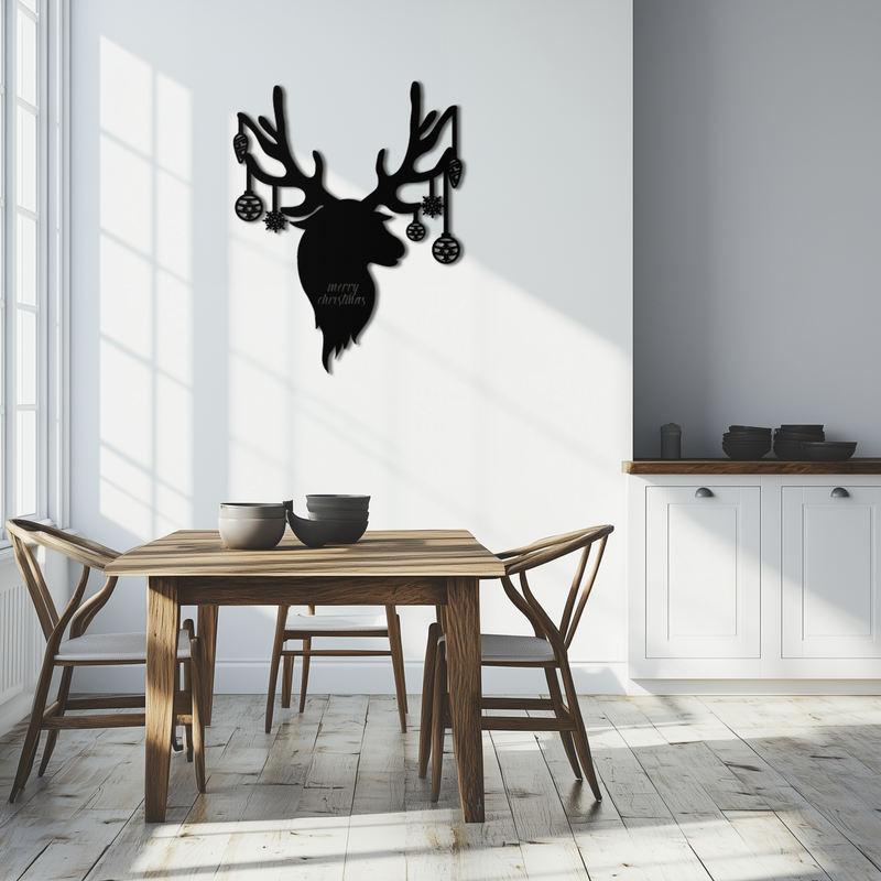 Reindeer Christmas Metal Wall Art - Festive Deer Decor with Ornaments- KAF295 by Enova Art