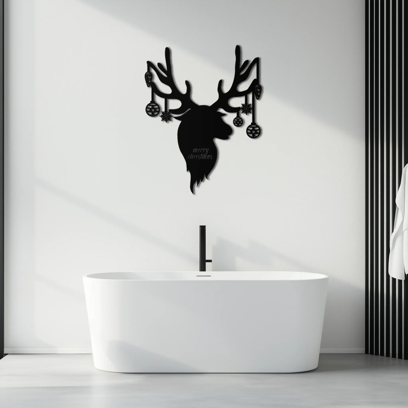 Reindeer Christmas Metal Wall Art - Festive Deer Decor with Ornaments- KAF295 by Enova Art
