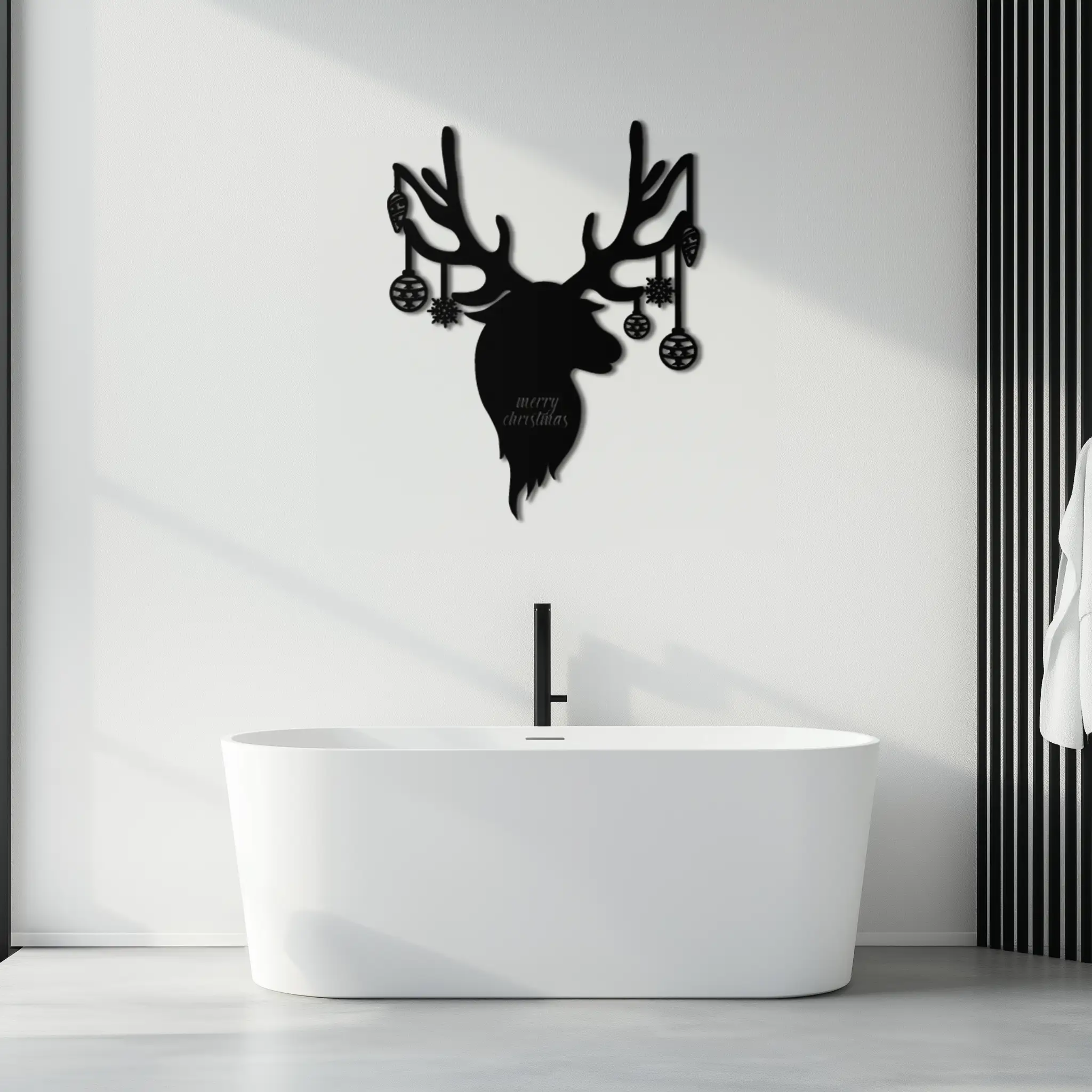 Reindeer Christmas Metal Wall Art - Festive Deer Decor with Ornaments- KAF295 by Enova Art
