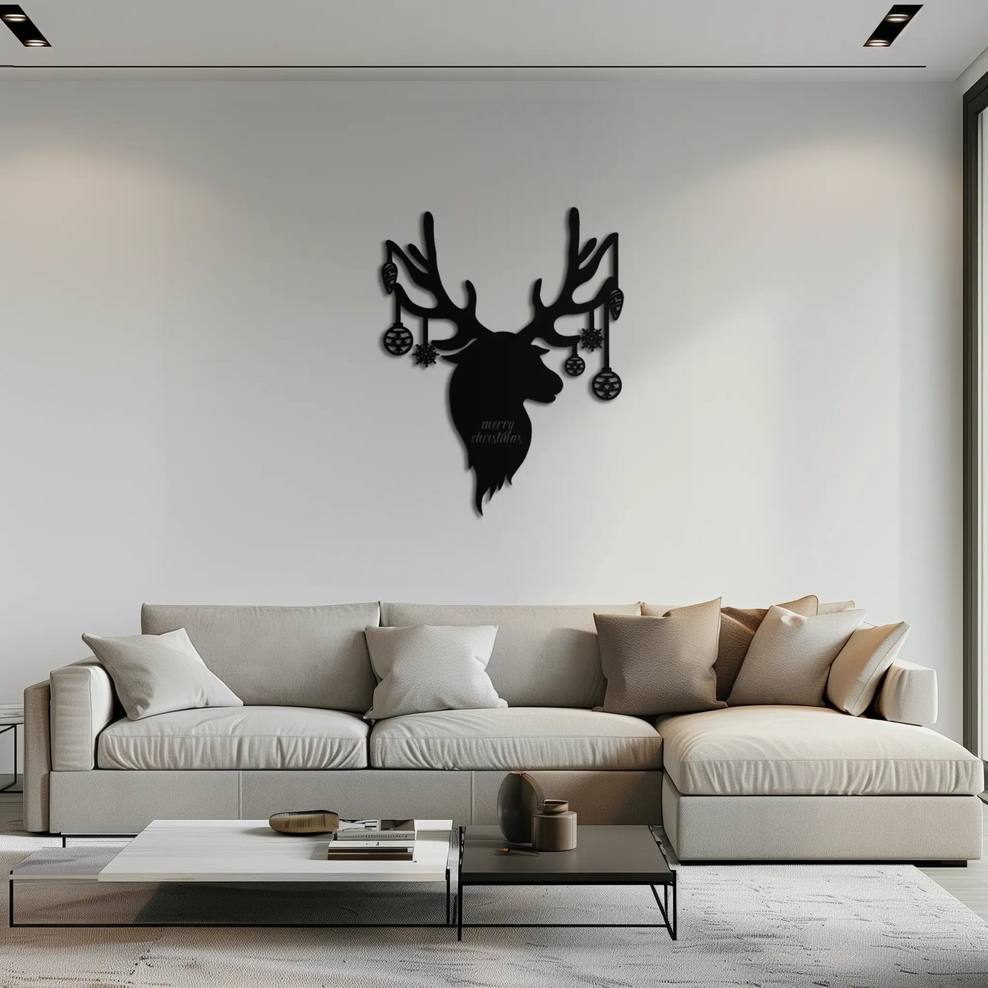 Reindeer Christmas Metal Wall Art - Festive Deer Decor with Ornaments- KAF295 by Enova Art