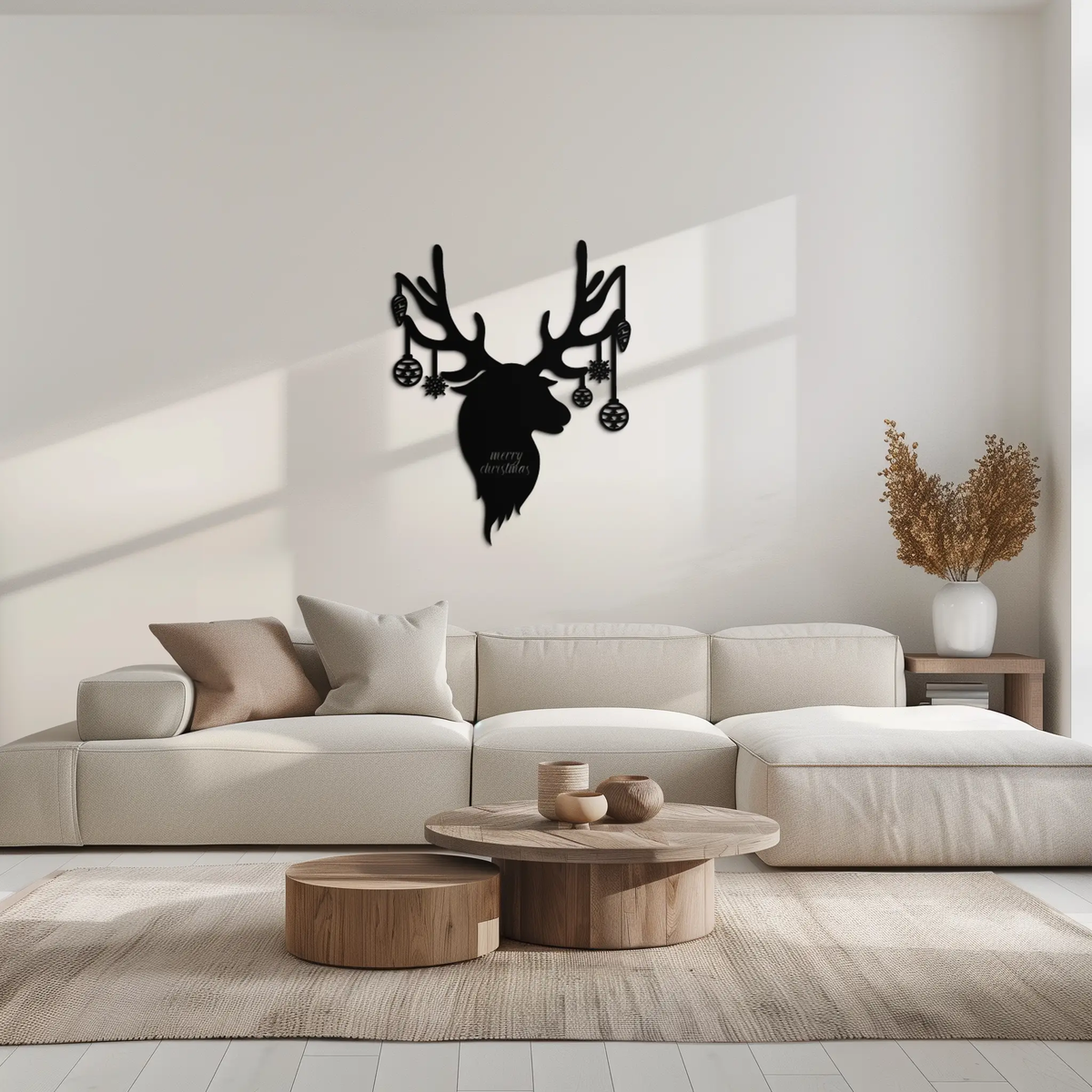 Reindeer Christmas Metal Wall Art - Festive Deer Decor with Ornaments- KAF295 by Enova Art