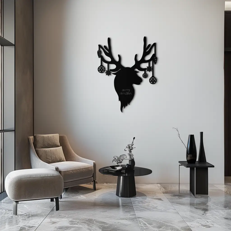Reindeer Christmas Metal Wall Art - Festive Deer Decor with Ornaments- KAF295 by Enova Art