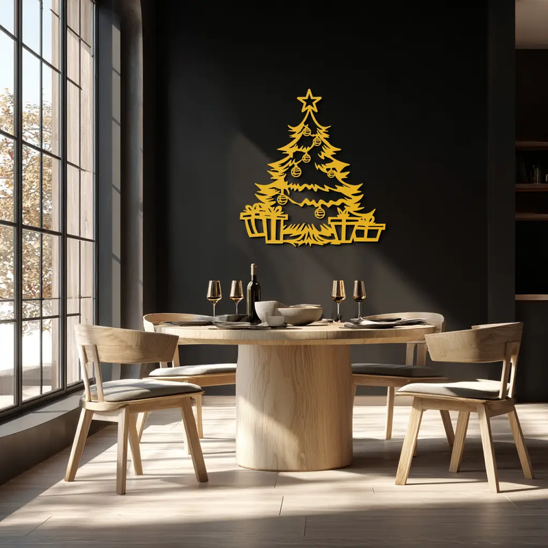 Christmas Tree Metal Wall Art - Festive Holiday Decor with Gifts- KAF298 by Enova Art