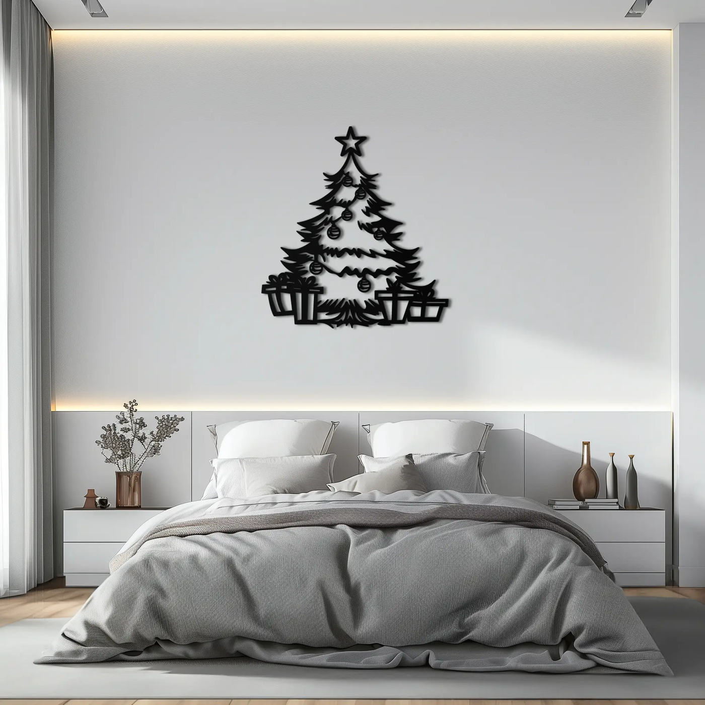 Christmas Tree Metal Wall Art - Festive Holiday Decor with Gifts- KAF298 by Enova Art