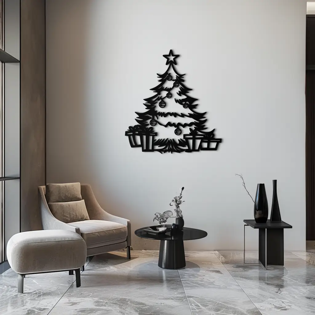 Christmas Tree Metal Wall Art - Festive Holiday Decor with Gifts- KAF298 by Enova Art