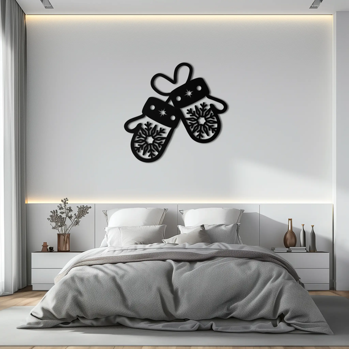 Winter Mittens Metal Wall Art - Cozy Snowflake Gloves Decor- KAF299 by Enova Art