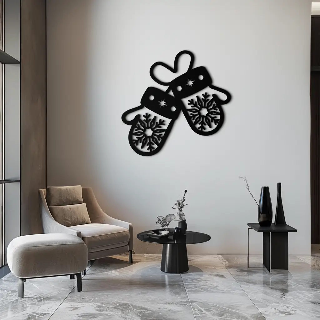 Winter Mittens Metal Wall Art - Cozy Snowflake Gloves Decor- KAF299 by Enova Art