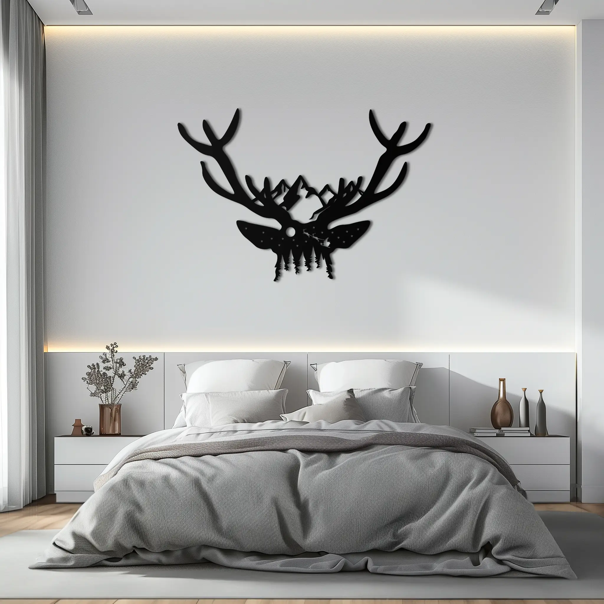 Majestic Deer Skull Metal Wall Art - Nature-Inspired Antler Decor- KAF300 by Enova Art