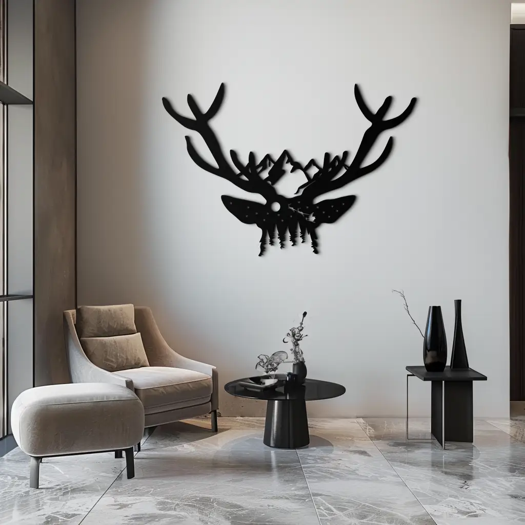 Majestic Deer Skull Metal Wall Art - Nature-Inspired Antler Decor- KAF300 by Enova Art