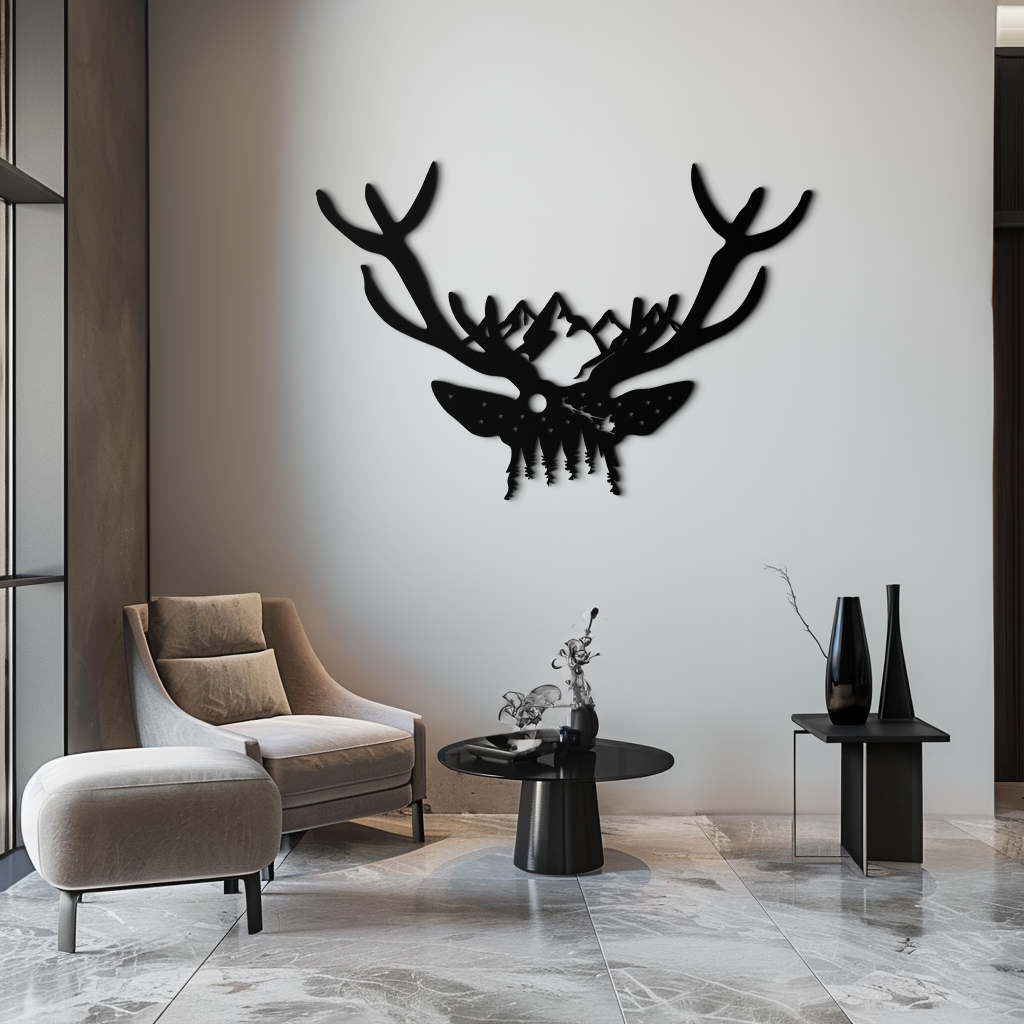 Majestic Deer Skull Metal Wall Art - Nature-Inspired Antler Decor- KAF300 by Enova Art