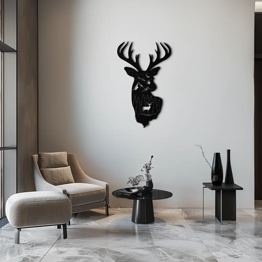 Majestic Deer Metal Wall Art - Nature-Inspired Steel Silhouette Decor- KAF301 by Enova Art