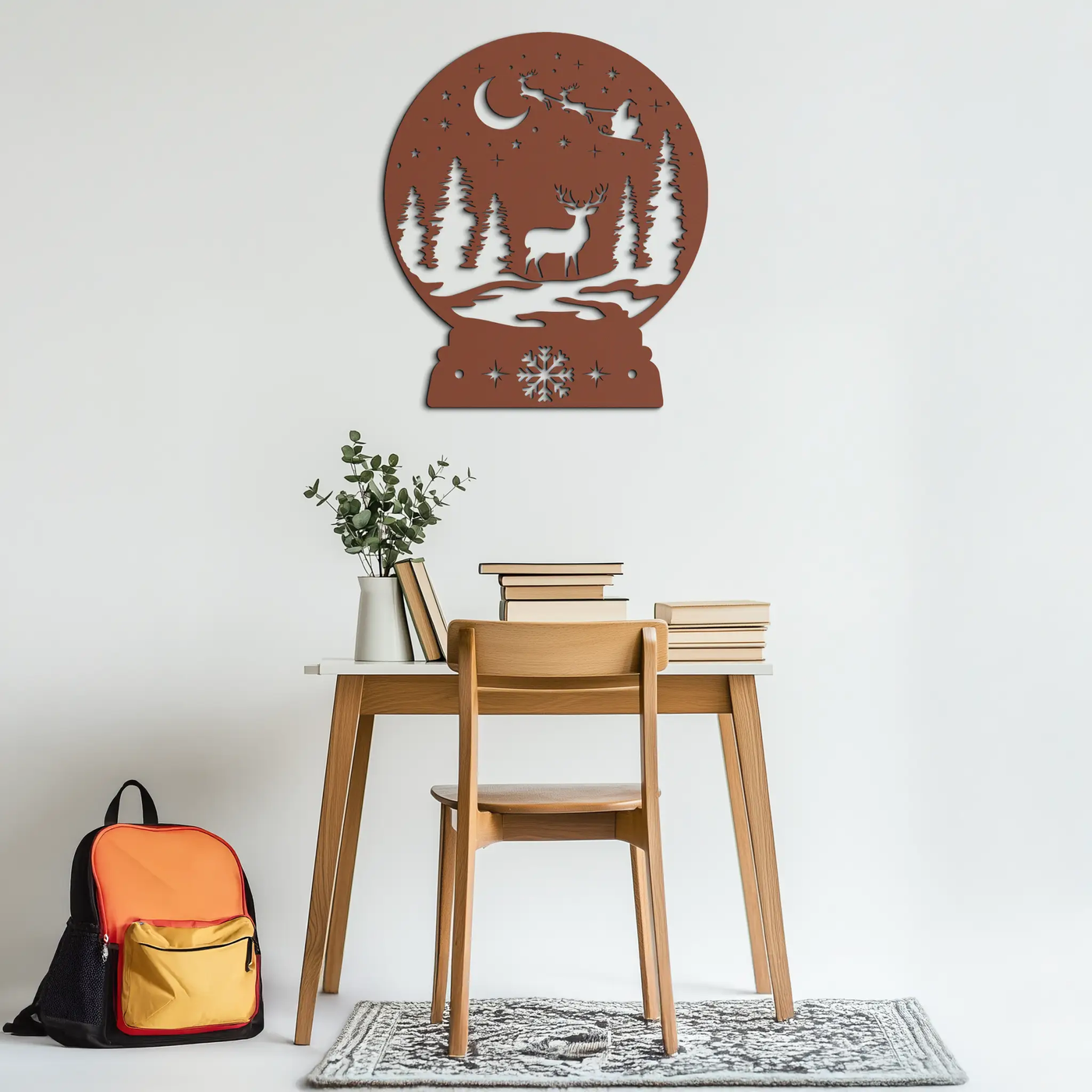 Winter Deer Snow Globe Metal Wall Art - Holiday Forest Scene Decor- KAF302 by Enova Art
