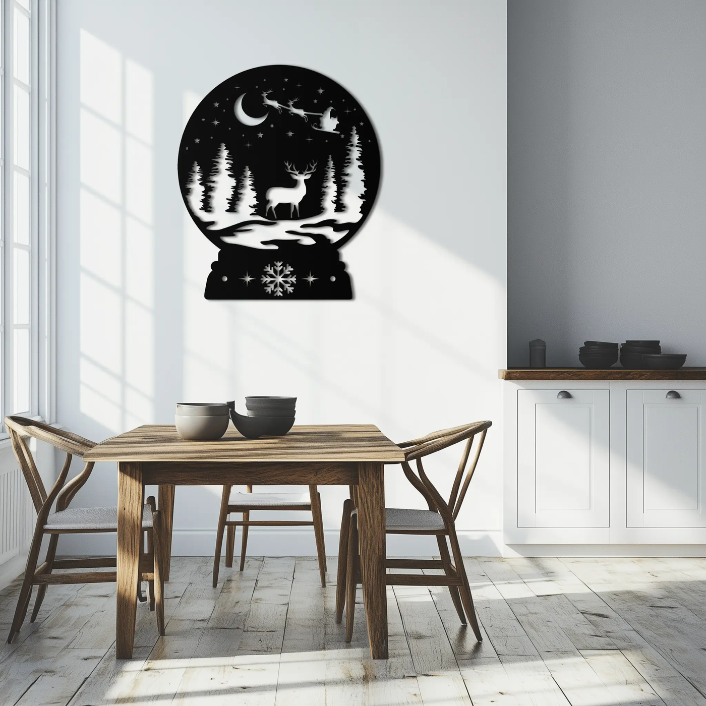 Winter Deer Snow Globe Metal Wall Art - Holiday Forest Scene Decor- KAF302 by Enova Art
