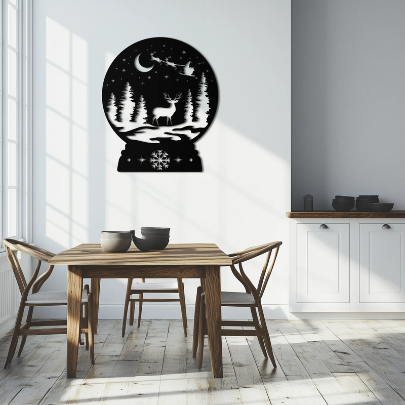 Winter Deer Snow Globe Metal Wall Art - Holiday Forest Scene Decor- KAF302 by Enova Art