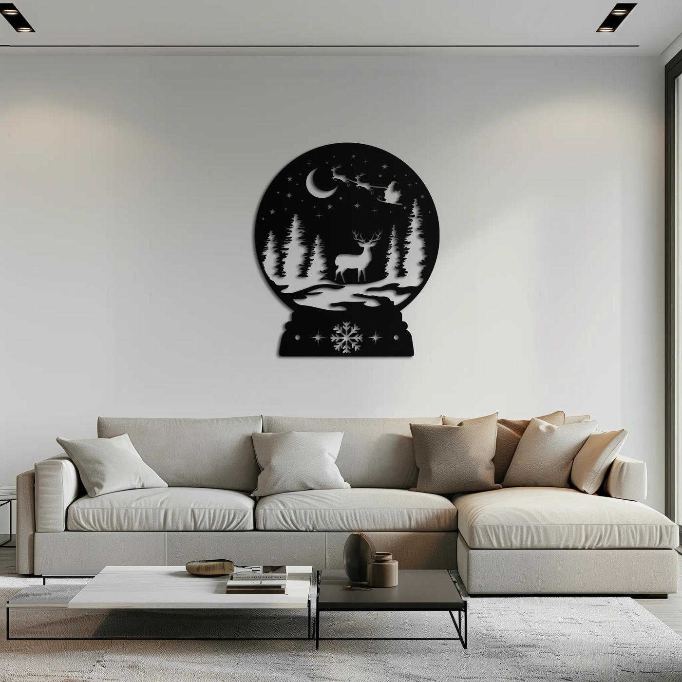Winter Deer Snow Globe Metal Wall Art - Holiday Forest Scene Decor- KAF302 by Enova Art