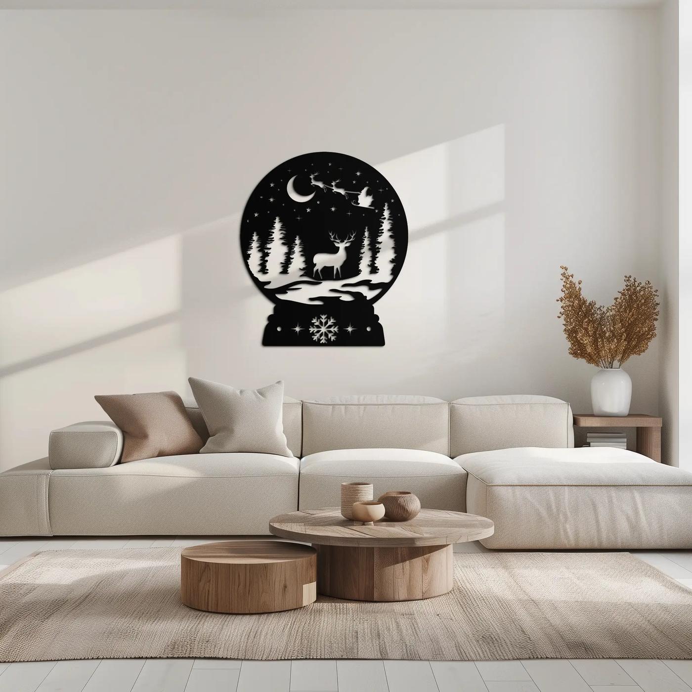 Winter Deer Snow Globe Metal Wall Art - Holiday Forest Scene Decor- KAF302 by Enova Art