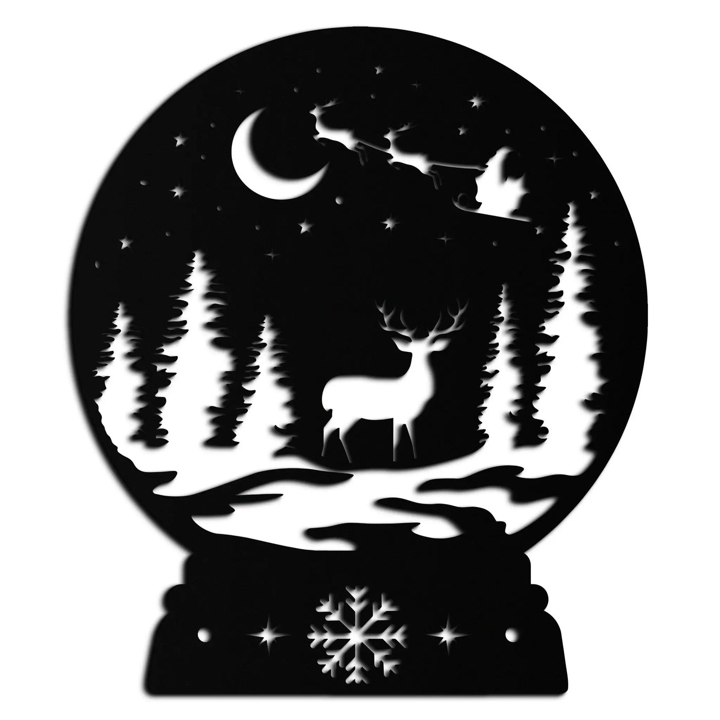 Winter Deer Snow Globe Metal Wall Art - Holiday Forest Scene Decor- KAF302 by Enova Art