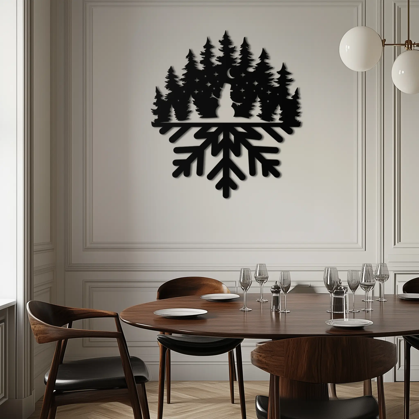 Snowflake Forest Metal Wall Art - Winter Tree Silhouette Home Decor- KAF303 by Enova Art