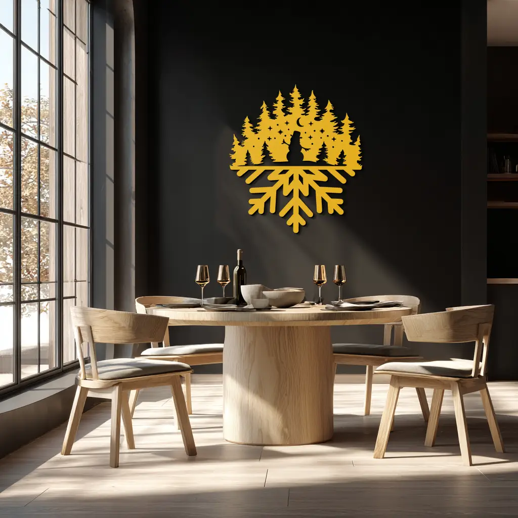 Snowflake Forest Metal Wall Art - Winter Tree Silhouette Home Decor- KAF303 by Enova Art