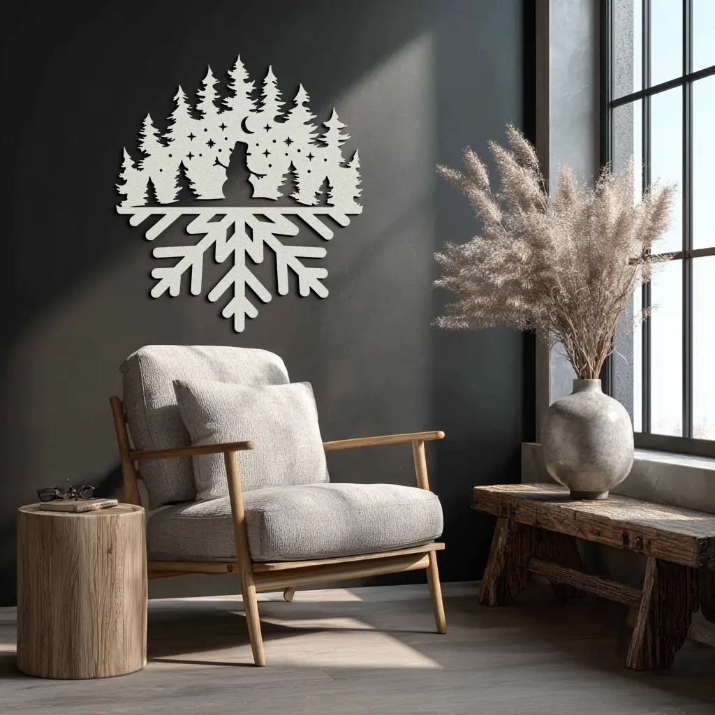 Snowflake Forest Metal Wall Art - Winter Tree Silhouette Home Decor- KAF303 by Enova Art