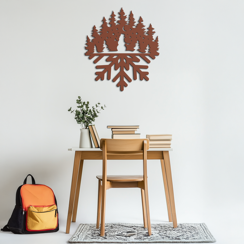 Snowflake Forest Metal Wall Art - Winter Tree Silhouette Home Decor- KAF303 by Enova Art