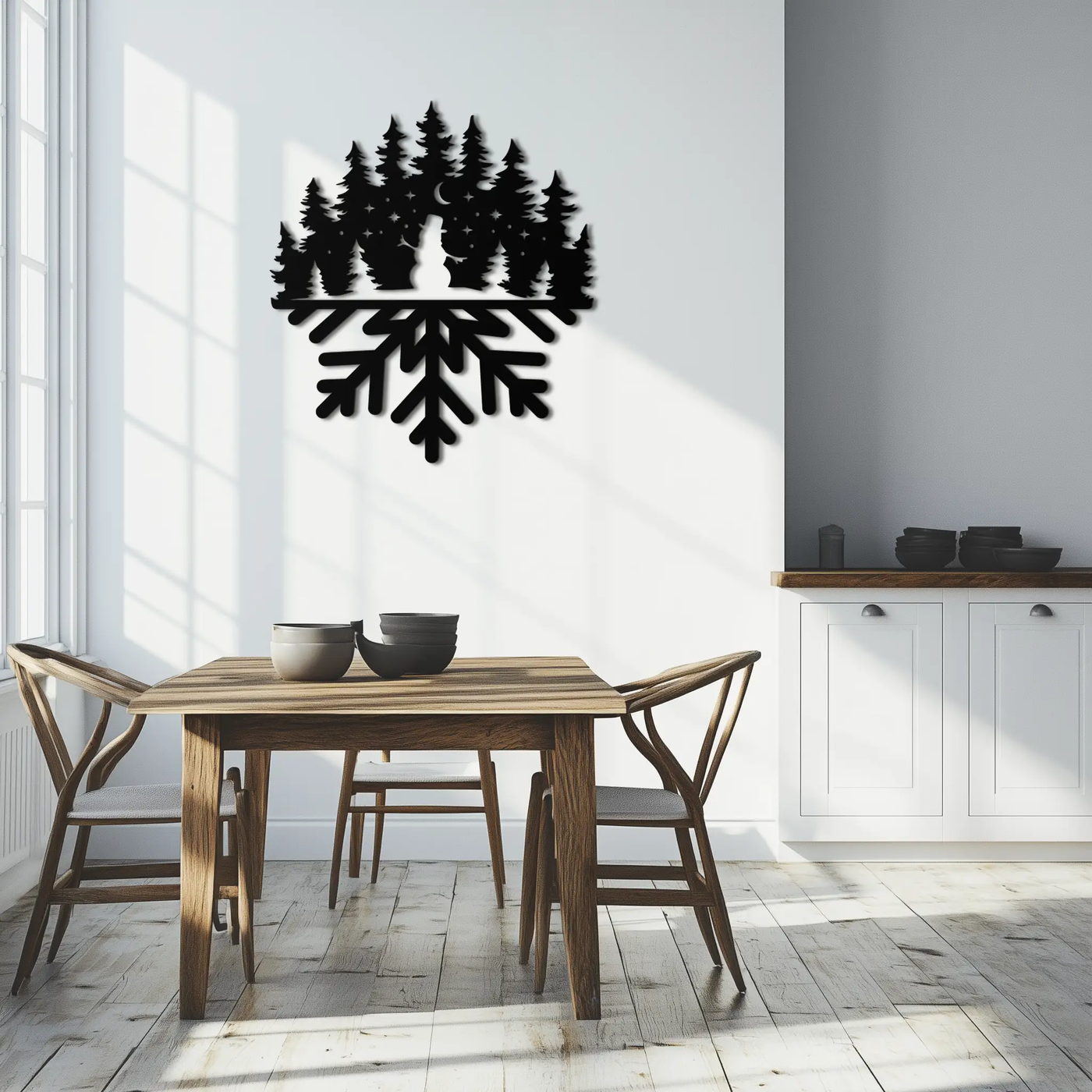 Snowflake Forest Metal Wall Art - Winter Tree Silhouette Home Decor- KAF303 by Enova Art