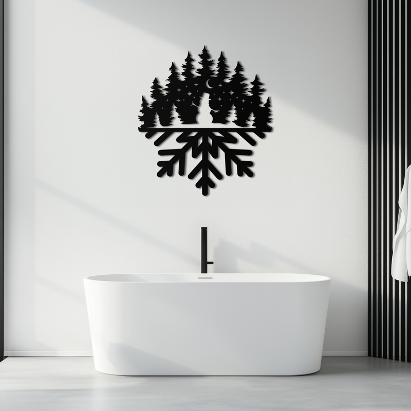 Snowflake Forest Metal Wall Art - Winter Tree Silhouette Home Decor- KAF303 by Enova Art