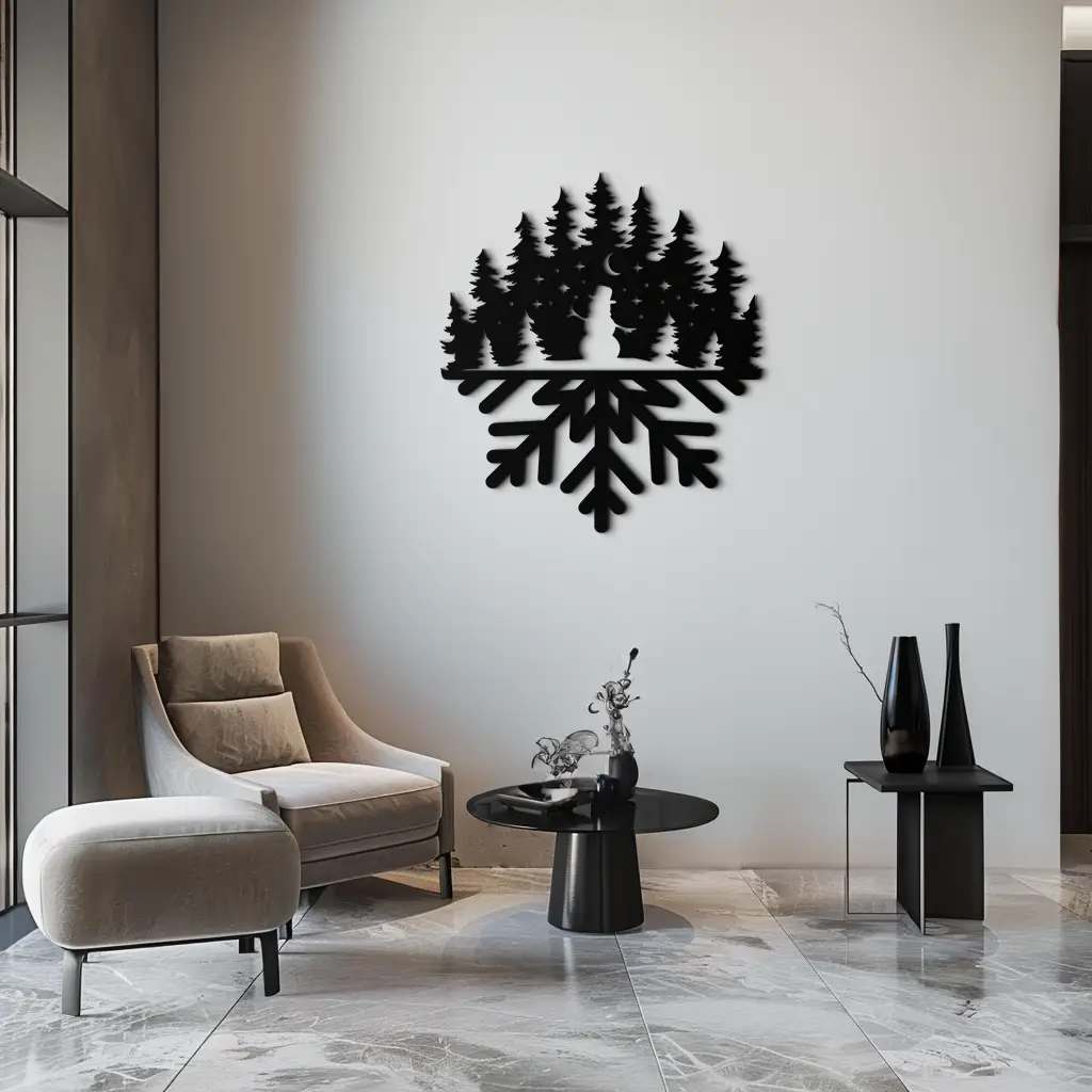 Snowflake Forest Metal Wall Art - Winter Tree Silhouette Home Decor- KAF303 by Enova Art