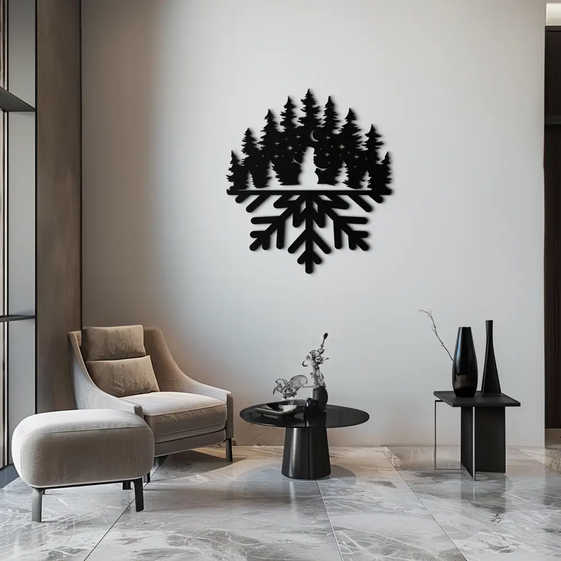 Snowflake Forest Metal Wall Art - Winter Tree Silhouette Home Decor- KAF303 by Enova Art