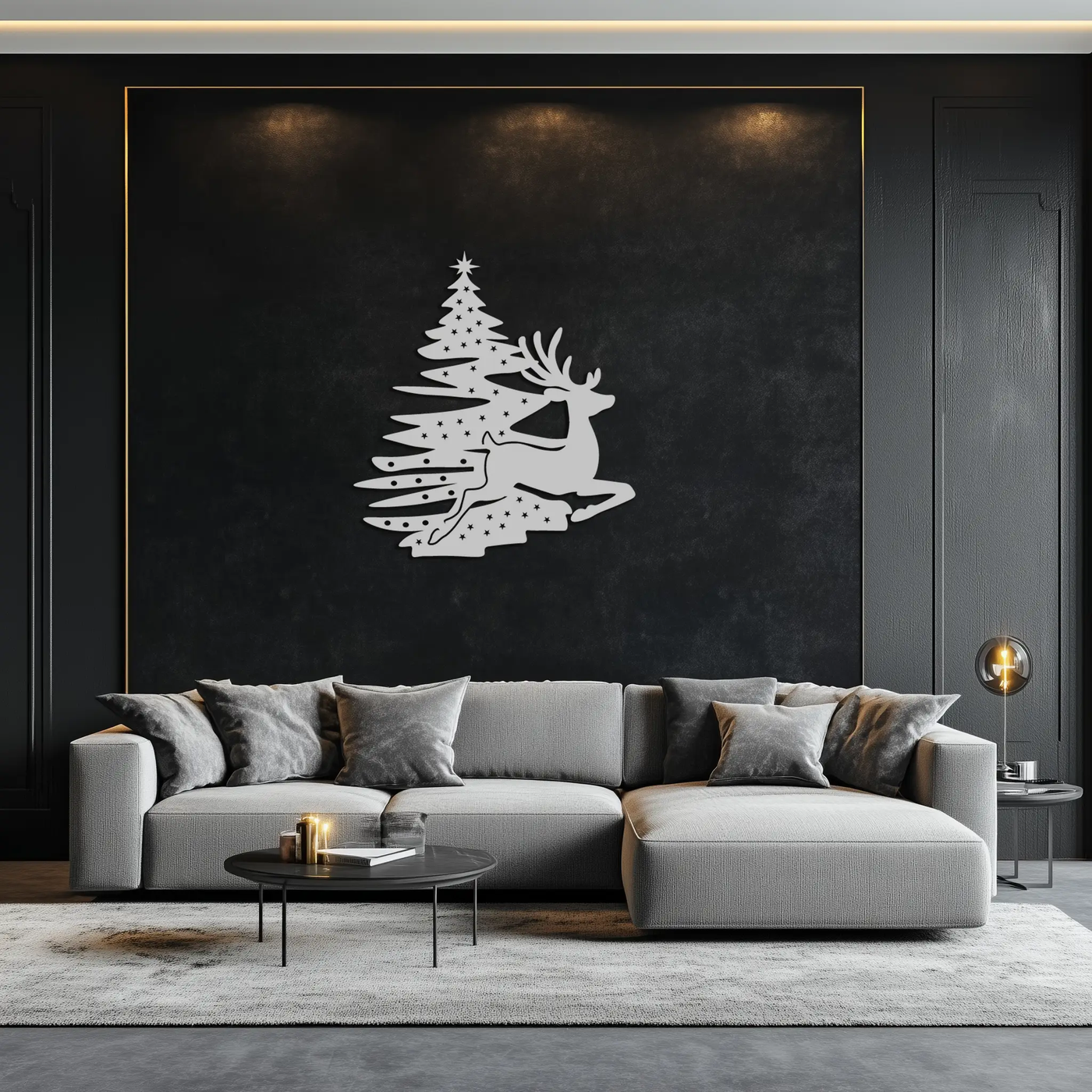 Reindeer and Christmas Tree Metal Wall Art - Festive Holiday Steel Decor- KAF304 by Enova Art