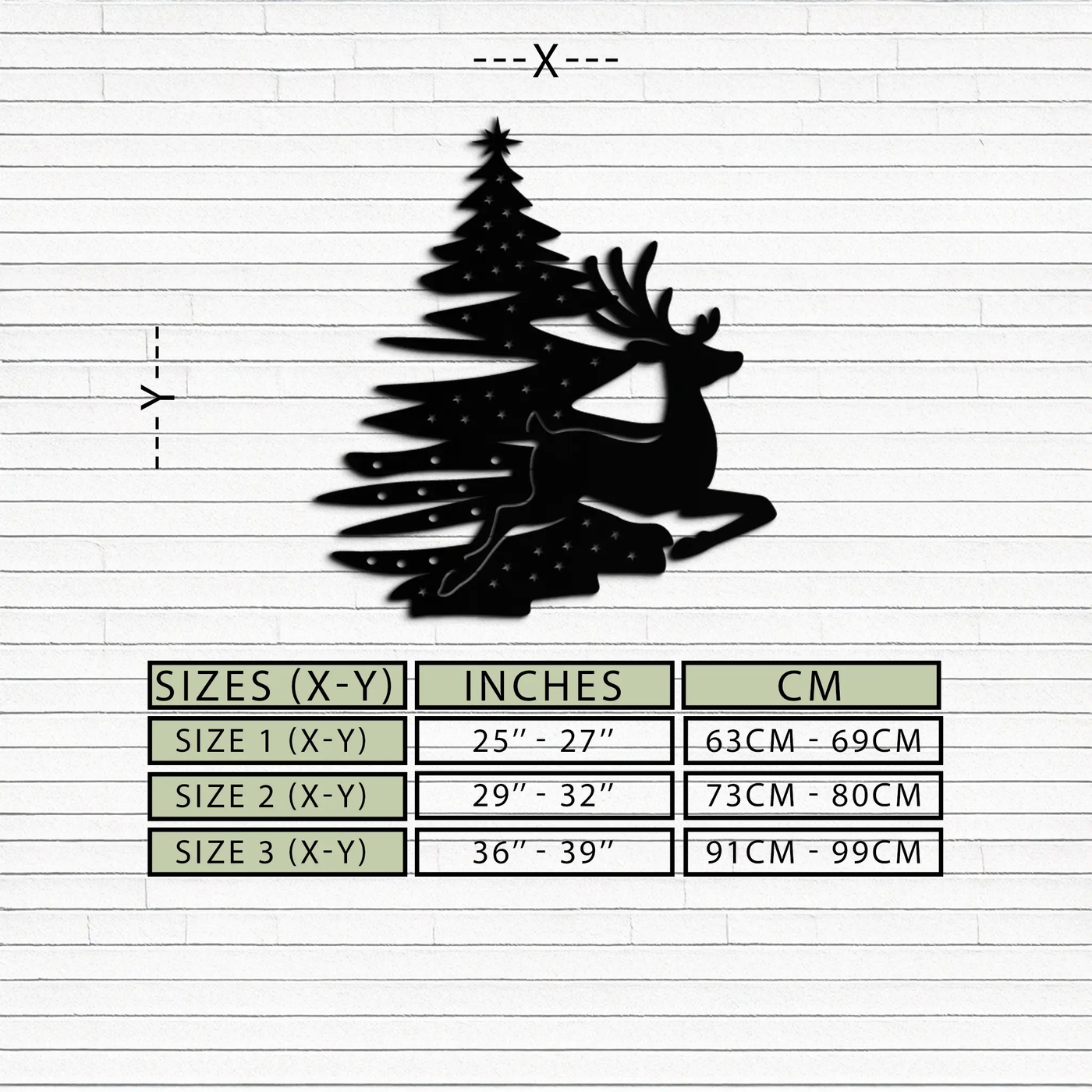 Reindeer and Christmas Tree Metal Wall Art - Festive Holiday Steel Decor- KAF304 by Enova Art