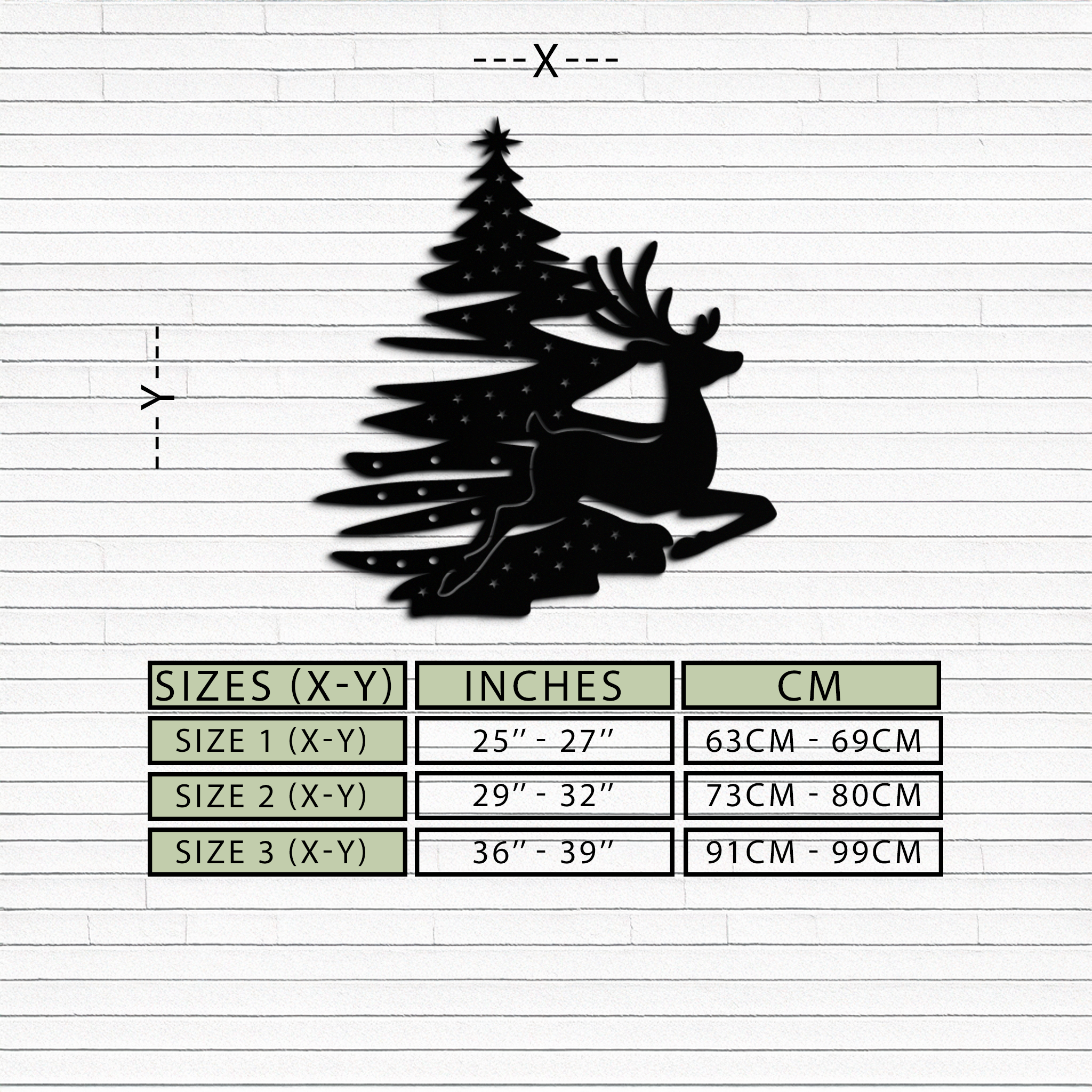 Reindeer and Christmas Tree Metal Wall Art - Festive Holiday Steel Decor- KAF304 by Enova Art