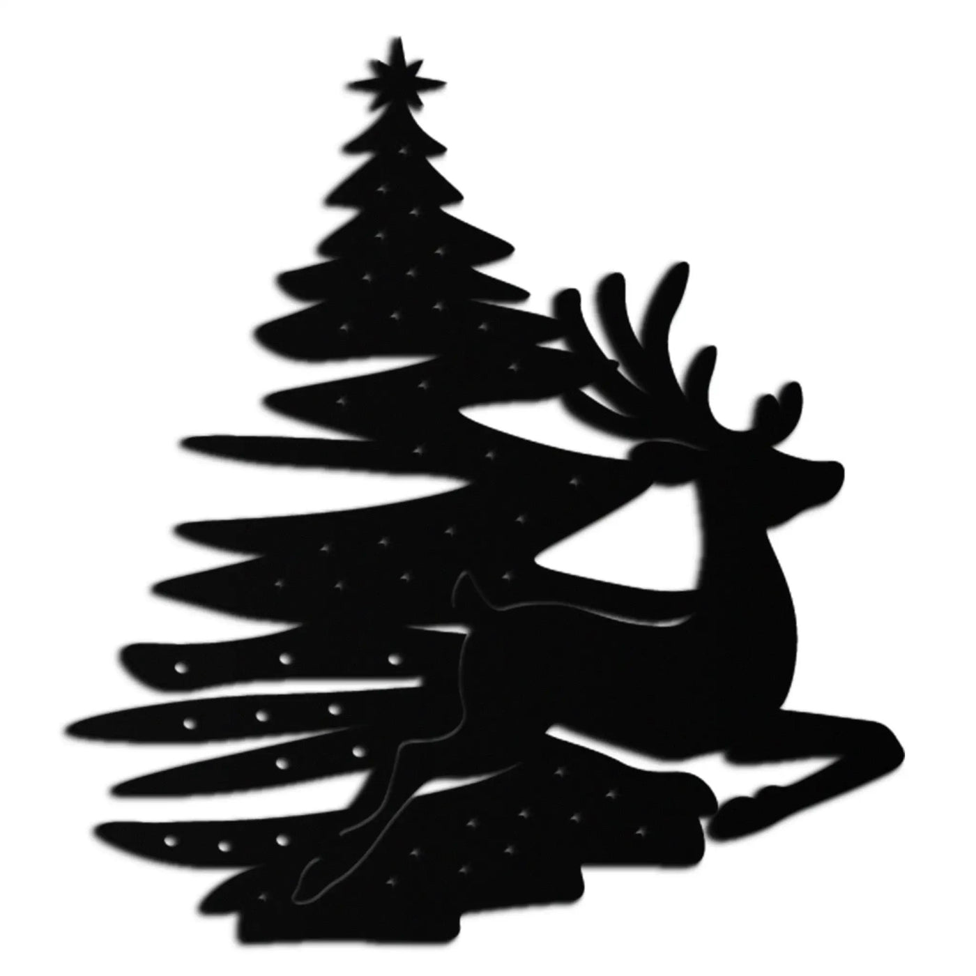Reindeer and Christmas Tree Metal Wall Art - Festive Holiday Steel Decor- KAF304 by Enova Art