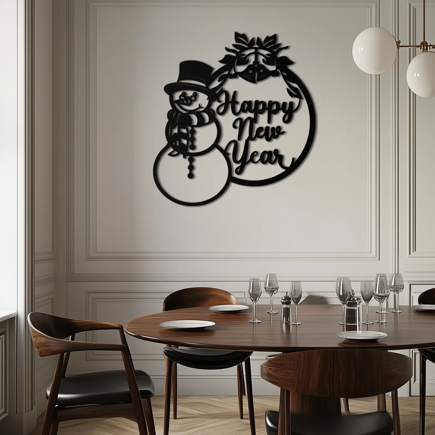 Happy New Year Metal Wall Art - Snowman Holiday Decor for Christmas and Winter- KAF305 by Enova Art