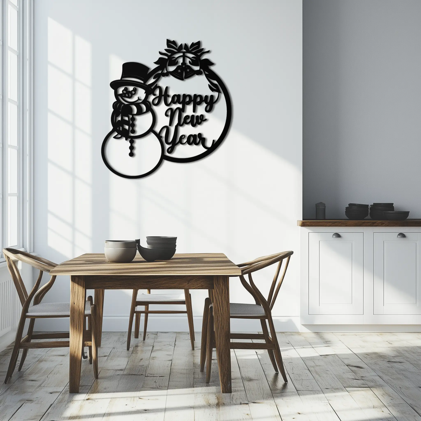 Happy New Year Metal Wall Art - Snowman Holiday Decor for Christmas and Winter- KAF305 by Enova Art