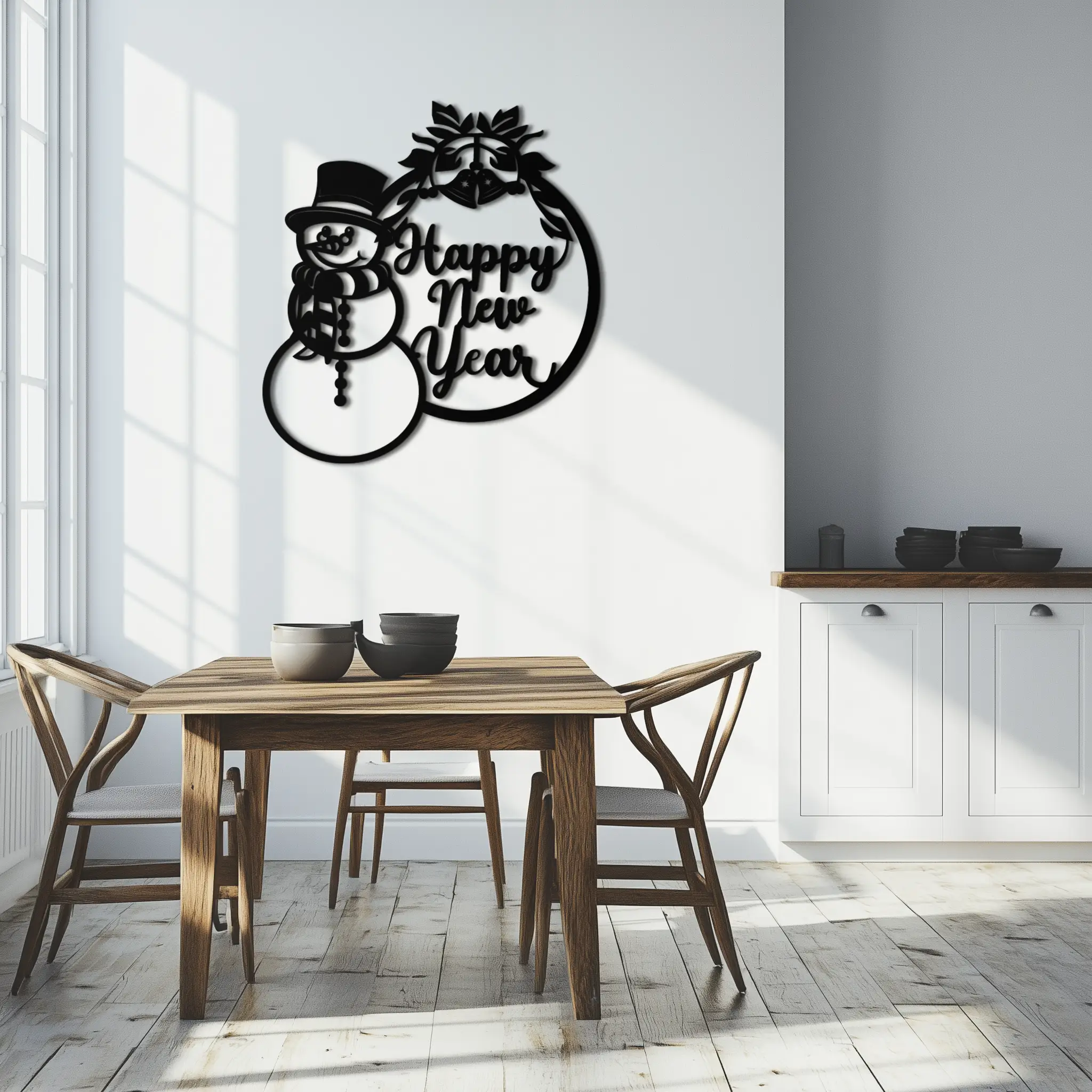 Happy New Year Metal Wall Art - Snowman Holiday Decor for Christmas and Winter- KAF305 by Enova Art