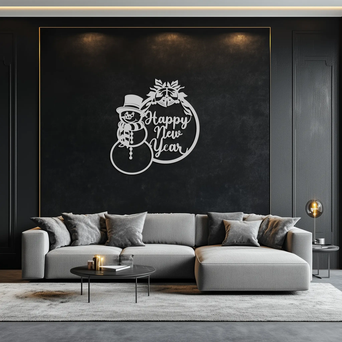 Happy New Year Metal Wall Art - Snowman Holiday Decor for Christmas and Winter- KAF305 by Enova Art