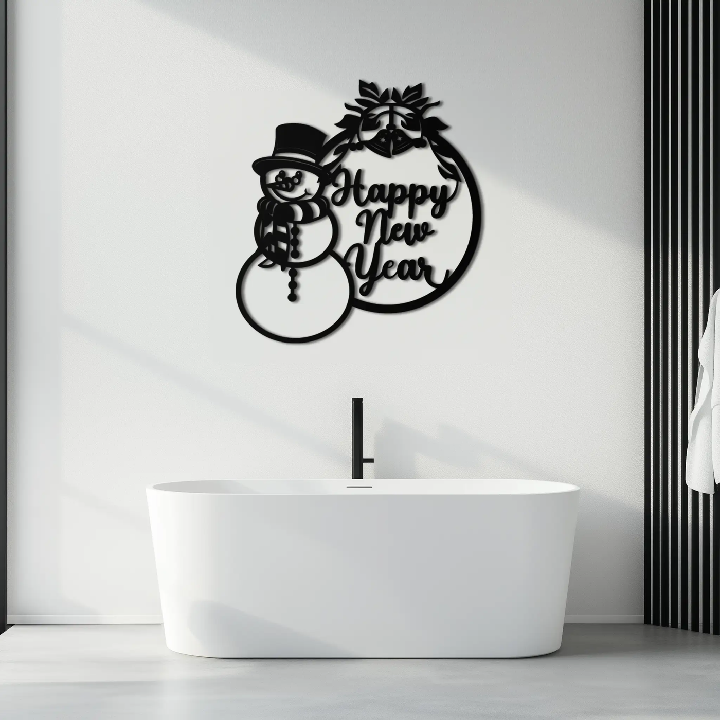 Happy New Year Metal Wall Art - Snowman Holiday Decor for Christmas and Winter- KAF305 by Enova Art