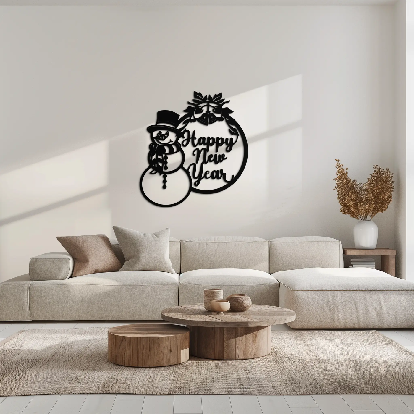 Happy New Year Metal Wall Art - Snowman Holiday Decor for Christmas and Winter- KAF305 by Enova Art