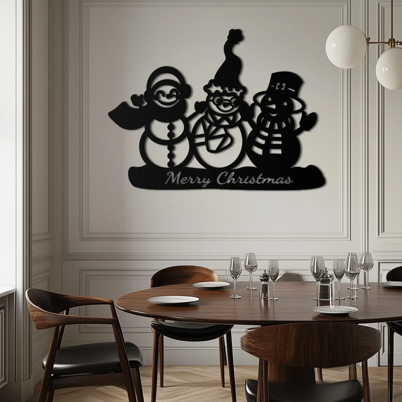 Frosty Trio Metal Wall Art - Merry Christmas Snowman Holiday Decor- KAF306 by Enova Art
